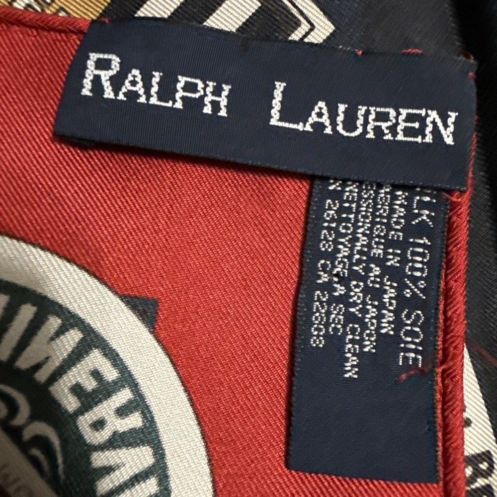 VTG Ralph Lauren Silk Scarf Terrier Dog Plaid Scottie Travel Theme Hotel 21" - Picture 8 of 9
